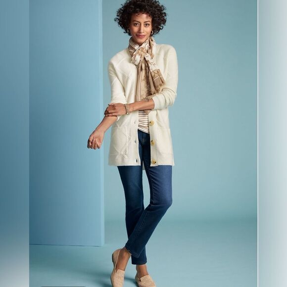 Talbots Women's Cardigan Sweater Merino Wool Cashmere Blend Button White Size LP - Picture 1 of 7